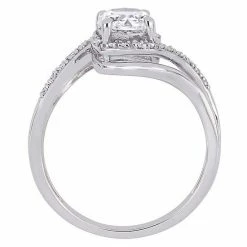 Stella Grace 10k White Gold Lab-Created White Sapphire & 1/10 Carat T.W. Diamond Bypass Halo Ring -Stella Grace Sales unnamed file 7954