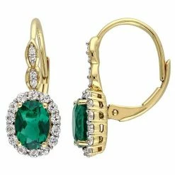 Stella Grace 14k Gold Lab-Created Emerald, White Topaz & Diamond Accent Vintage Leverback Earrings