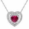 Stella Grace 10k White Gold 1/5 Carat T.W. Diamond & Lab-Created Ruby Heart Pendant Necklace