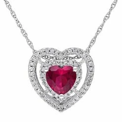 Stella Grace 10k White Gold 1/5 Carat T.W. Diamond & Lab-Created Ruby Heart Pendant Necklace
