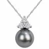 Stella Grace 10k White Gold Lab-Created White Sapphire & Black Tahitian Cultured Pearl Pendant