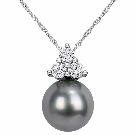 Stella Grace 10k White Gold Lab-Created White Sapphire & Black Tahitian Cultured Pearl Pendant 1 Stella Grace 10k White Gold Lab-Created White Sapphire & Black Tahitian Cultured Pearl Pendant