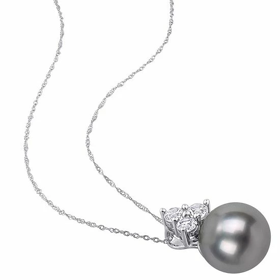 Stella Grace 10k White Gold Lab-Created White Sapphire & Black Tahitian Cultured Pearl Pendant 2 Stella Grace 10k White Gold Lab-Created White Sapphire & Black Tahitian Cultured Pearl Pendant - Image 2