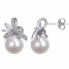 Stella Grace 10k White Gold 1/6 Carat T.W. Diamond, Freshwater Cultured Pearl & White Topaz Earrings