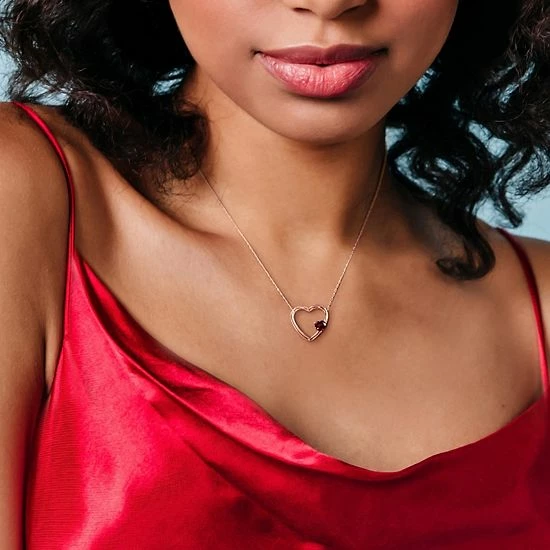 Stella Grace 10k Rose Gold Garnet Open Heart Pendant Necklace 6 Stella Grace 10k Rose Gold Garnet Open Heart Pendant Necklace - Image 6