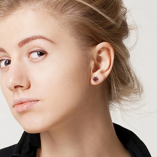 Stella Grace 14k Rose Gold Heart Garnet Stud Earrings 6 Stella Grace 14k Rose Gold Heart Garnet Stud Earrings - Image 6