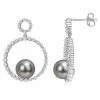 Stella Grace 10k White Gold Tahitian Cultured Pearl & White Sapphire Circle Earrings