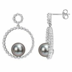 Stella Grace 10k White Gold Tahitian Cultured Pearl & White Sapphire Circle Earrings