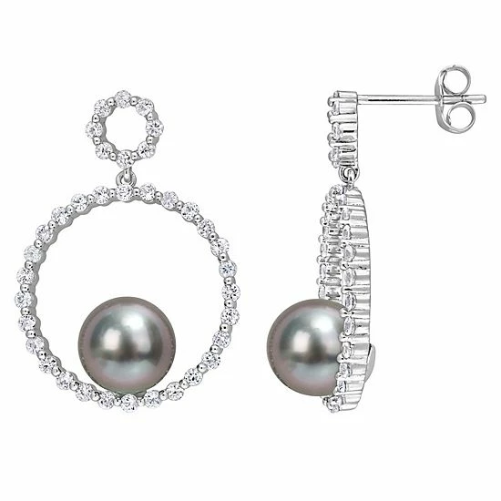 Stella Grace 10k White Gold Tahitian Cultured Pearl & White Sapphire Circle Earrings 1 Stella Grace 10k White Gold Tahitian Cultured Pearl & White Sapphire Circle Earrings