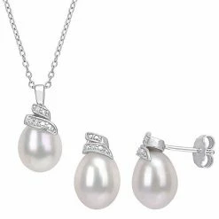 Stella Grace Freshwater Cultured Pearl & Diamond Accent Swirl Necklace & Earring Set