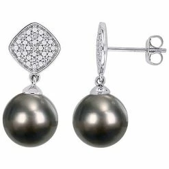 Stella Grace 10k White Gold Tahitian Cultured Pearl & Diamond Accent Square Drop Earrings