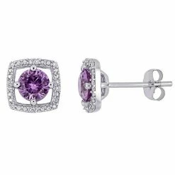 Stella Grace 10k White Gold Simulated Alexandrite & Diamond Accent Halo Stud Earrings