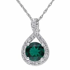 Stella Grace 10k White Gold 1/4 Carat T.W. Diamond & Lab-Created Emerald Teardrop Pendant Necklace