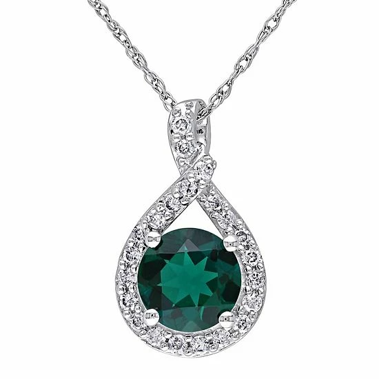 Stella Grace 10k White Gold 1/4 Carat T.W. Diamond & Lab-Created Emerald Teardrop Pendant Necklace 1 Stella Grace 10k White Gold 1/4 Carat T.W. Diamond & Lab-Created Emerald Teardrop Pendant Necklace