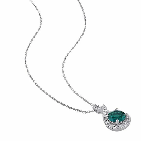 Stella Grace 10k White Gold 1/4 Carat T.W. Diamond & Lab-Created Emerald Teardrop Pendant Necklace 2 Stella Grace 10k White Gold 1/4 Carat T.W. Diamond & Lab-Created Emerald Teardrop Pendant Necklace - Image 2