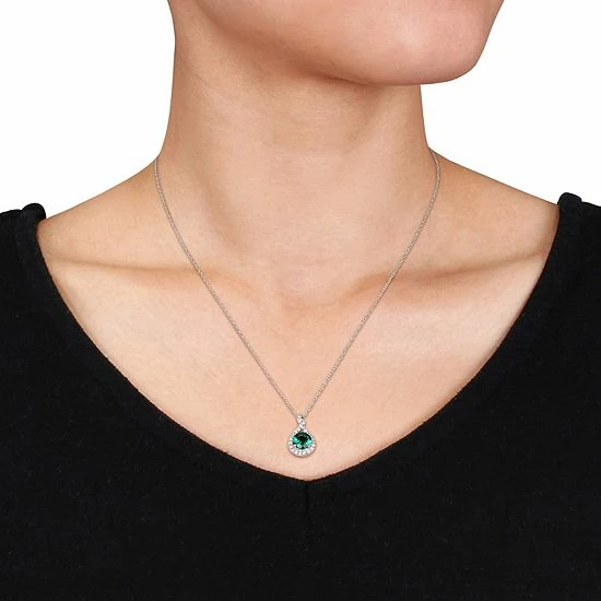 Stella Grace 10k White Gold 1/4 Carat T.W. Diamond & Lab-Created Emerald Teardrop Pendant Necklace 3 Stella Grace 10k White Gold 1/4 Carat T.W. Diamond & Lab-Created Emerald Teardrop Pendant Necklace - Image 3