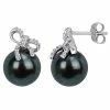 Stella Grace 10k White Gold 1/10 Carat T.W. Diamond & Black Tahitian Cultured Pearl Stud Earrings