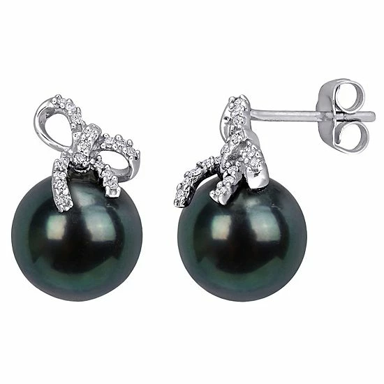 Stella Grace 10k White Gold 1/10 Carat T.W. Diamond & Black Tahitian Cultured Pearl Stud Earrings 1 Stella Grace 10k White Gold 1/10 Carat T.W. Diamond & Black Tahitian Cultured Pearl Stud Earrings