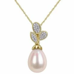 Stella Grace 10k Gold 1/10 Carat T.W. Diamond & Freshwater Cultured Pearl Pendant Necklace