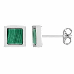 Stella Grace Men's Sterling Silver Malachite Square Stud Earrings
