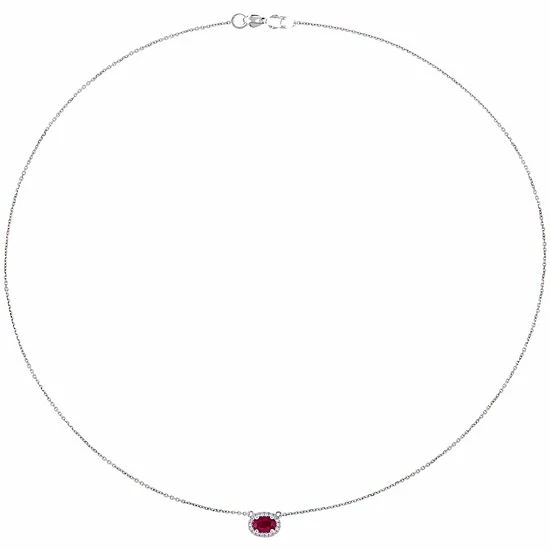Stella Grace 14k White Gold Ruby & 1/10 Carat T.W. Diamond Oval Halo Necklace 2 Stella Grace 14k White Gold Ruby & 1/10 Carat T.W. Diamond Oval Halo Necklace - Image 2
