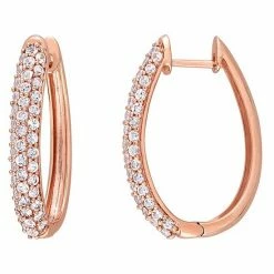 Stella Grace 10k Rose Gold White Sapphire Oval Hoop Earrings