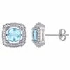 Stella Grace 10k White Gold Blue Topaz, White Sapphire & 1/5 Carat T.W. Diamond Halo Stud Earrings