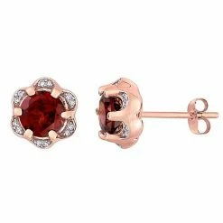 Stella Grace 14k Rose Gold Garnet & Diamond Accent Flower Stud Earrings