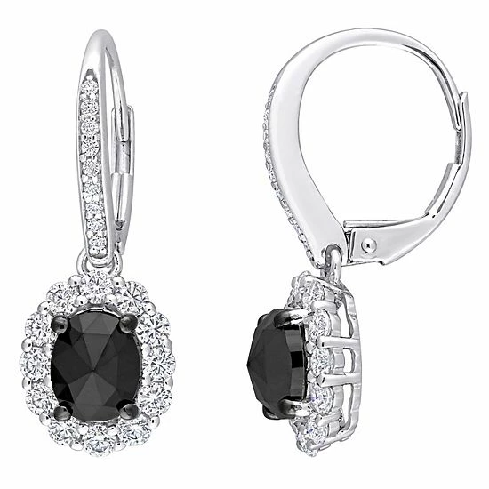 Stella Grace 10k White Gold 4/5 Carat T.W. Lab-Created Moissanite & Oval Black Diamond Leverback Earrings 1 Stella Grace 10k White Gold 4/5 Carat T.W. Lab-Created Moissanite & Oval Black Diamond Leverback Earrings