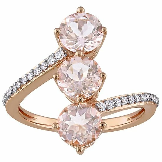 Stella Grace 14k Rose Gold Morganite & 1/7 Carat T.W. Diamond 3-Stone Bypass Ring 1 Stella Grace 14k Rose Gold Morganite & 1/7 Carat T.W. Diamond 3-Stone Bypass Ring