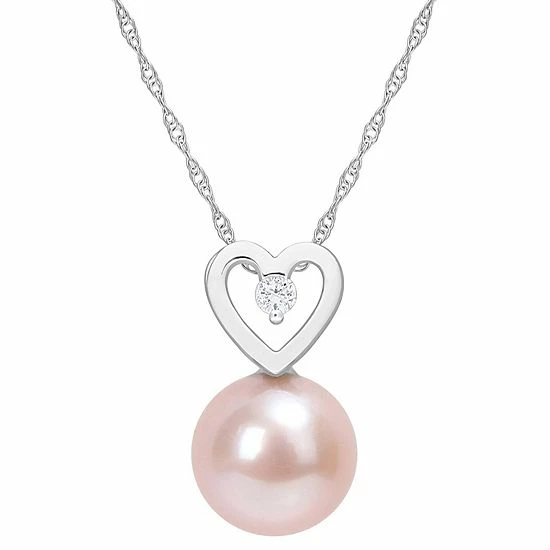 Stella Grace 10k White Gold Dyed Pink Freshwater Cultured Pearl & Diamond Accent Heart Drop Necklace 1 Stella Grace 10k White Gold Dyed Pink Freshwater Cultured Pearl & Diamond Accent Heart Drop Necklace