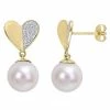 Stella Grace 14k Gold Freshwater Cultured Pearl & 1/6 Carat T.W. Diamond Heart Drop Earrings