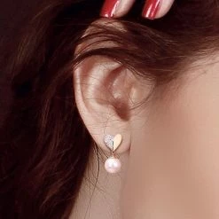 Stella Grace 14k Gold Freshwater Cultured Pearl & 1/6 Carat T.W. Diamond Heart Drop Earrings -Stella Grace Sales unnamed file 8261