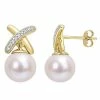 Stella Grace 14k Gold Freshwater Cultured Pearl & 1/10 Carat T.W. Diamond "X" Drop Earrings