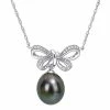 Stella Grace 10k White Gold Tahitian Cultured Pearl & Diamond Accent Bow Pendant Necklace