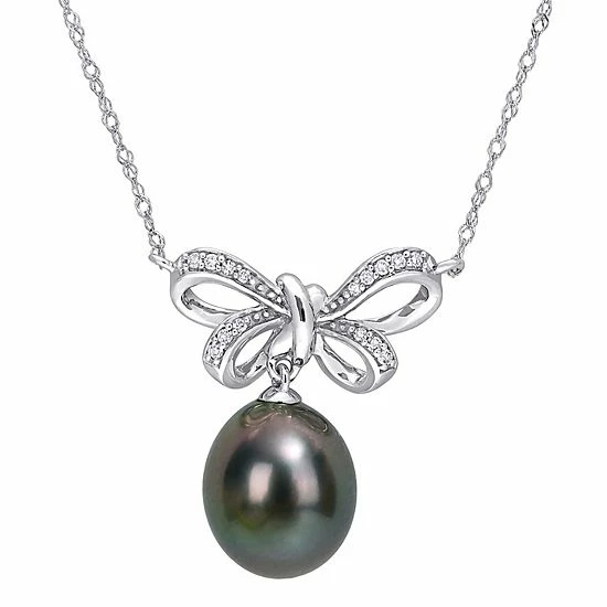 Stella Grace 10k White Gold Tahitian Cultured Pearl & Diamond Accent Bow Pendant Necklace 1 Stella Grace 10k White Gold Tahitian Cultured Pearl & Diamond Accent Bow Pendant Necklace