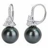 Stella Grace 10k White Gold Tahitian Cultured Pearl, Lab-Created White Sapphire & Diamond Accent Leverback Earrings