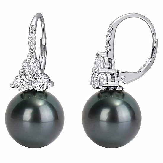 Stella Grace 10k White Gold Tahitian Cultured Pearl, Lab-Created White Sapphire & Diamond Accent Leverback Earrings 1 Stella Grace 10k White Gold Tahitian Cultured Pearl, Lab-Created White Sapphire & Diamond Accent Leverback Earrings