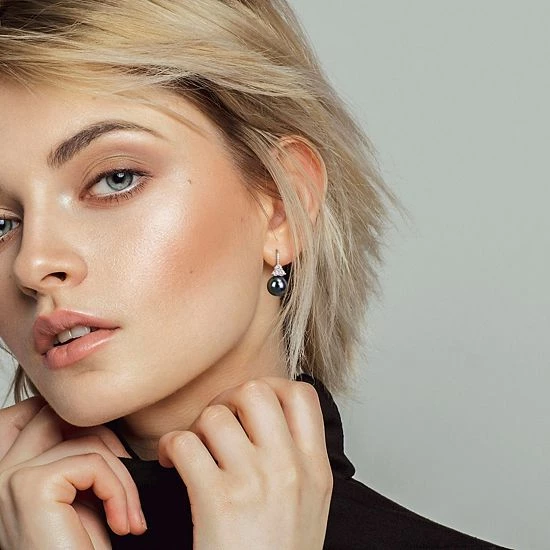 Stella Grace 10k White Gold Tahitian Cultured Pearl, Lab-Created White Sapphire & Diamond Accent Leverback Earrings 3 Stella Grace 10k White Gold Tahitian Cultured Pearl, Lab-Created White Sapphire & Diamond Accent Leverback Earrings - Image 3