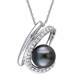 Stella Grace 10k White Gold Tahitian Cultured Pearl & Diamond Accent Curlicue Pendant Necklace