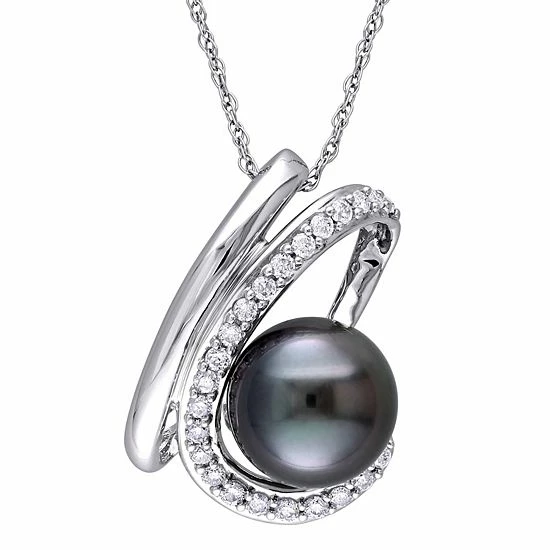 Stella Grace 10k White Gold Tahitian Cultured Pearl & Diamond Accent Curlicue Pendant Necklace 1 Stella Grace 10k White Gold Tahitian Cultured Pearl & Diamond Accent Curlicue Pendant Necklace