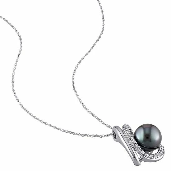 Stella Grace 10k White Gold Tahitian Cultured Pearl & Diamond Accent Curlicue Pendant Necklace 2 Stella Grace 10k White Gold Tahitian Cultured Pearl & Diamond Accent Curlicue Pendant Necklace - Image 2