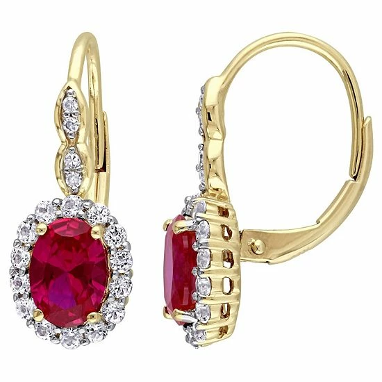 Stella Grace 14k Gold Lab-Created Ruby, White Topaz & Diamond Accent Vintage Leverback Earrings 1 Stella Grace 14k Gold Lab-Created Ruby, White Topaz & Diamond Accent Vintage Leverback Earrings