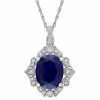 Stella Grace 10k White Gold 1/6 Carat T.W. Diamond & Lab-Created Sapphire Halo Pendant Necklace