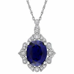 Stella Grace 10k White Gold 1/6 Carat T.W. Diamond & Lab-Created Sapphire Halo Pendant Necklace