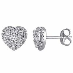 Stella Grace 10K White Gold 1/2 Carat T.W. Diamond Halo Heart Stud Earrings
