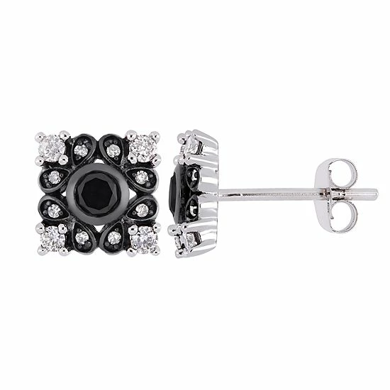 Stella Grace 10k White Gold 1/2 Carat T.W. Black & White Diamond Square Stud Earrings 1 Stella Grace 10k White Gold 1/2 Carat T.W. Black & White Diamond Square Stud Earrings