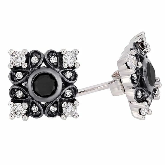 Stella Grace 10k White Gold 1/2 Carat T.W. Black & White Diamond Square Stud Earrings 3 Stella Grace 10k White Gold 1/2 Carat T.W. Black & White Diamond Square Stud Earrings - Image 3
