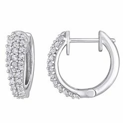 Stella Grace 10k White Gold White Sapphire Hoop Earrings