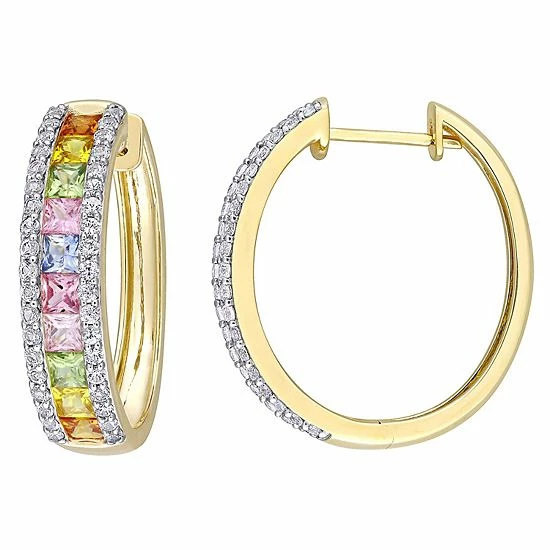 Stella Grace 14k Gold Multicolor Sapphire Hoop Earrings 1 Stella Grace 14k Gold Multicolor Sapphire Hoop Earrings